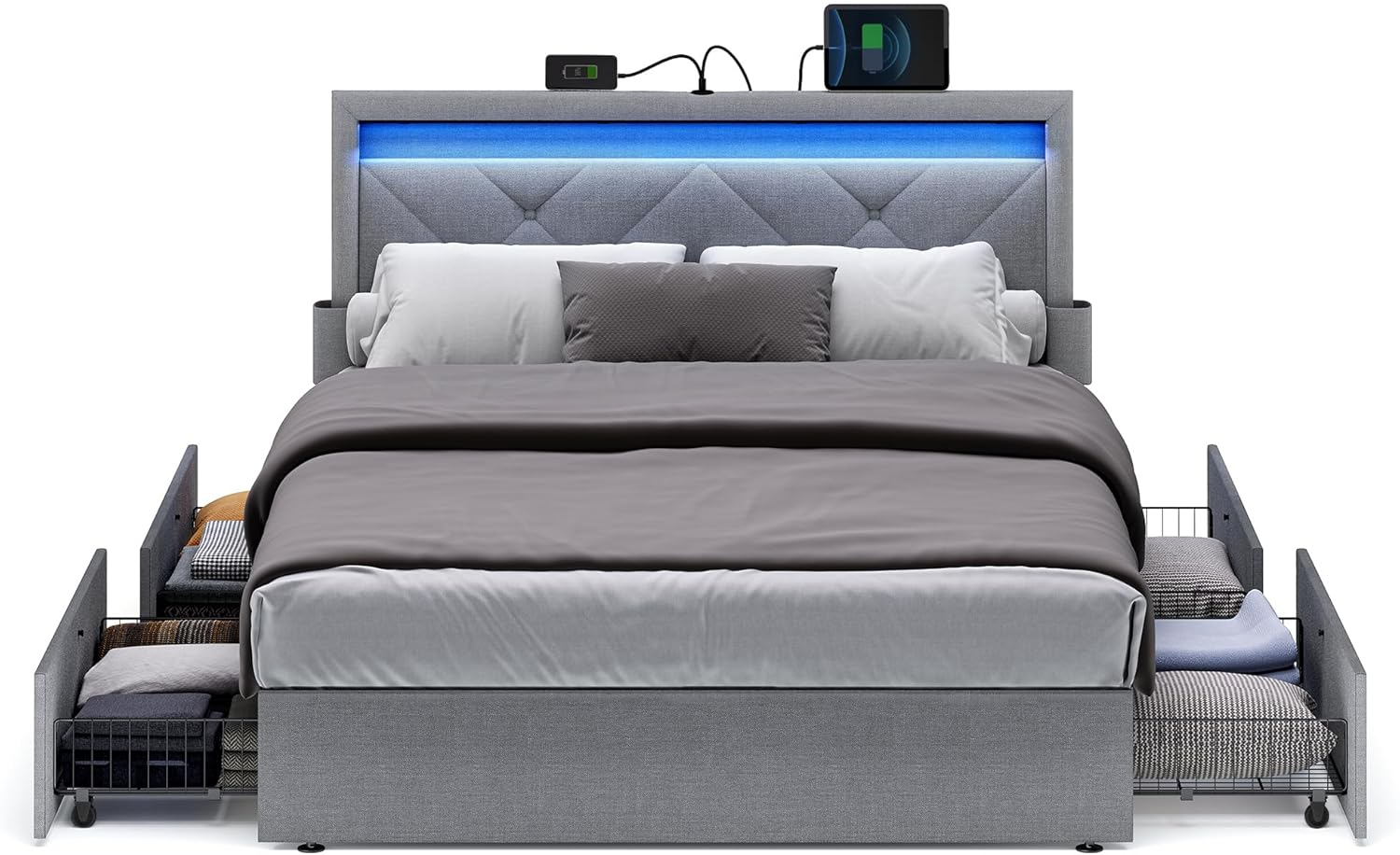 LED Bed Frame with Storage