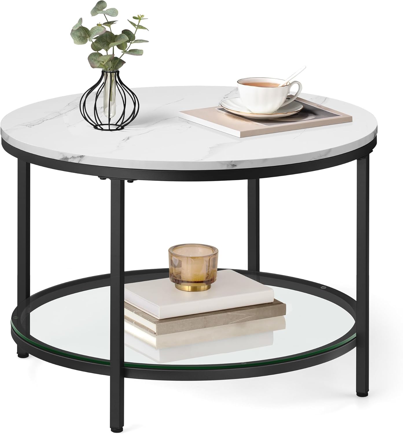 Round Coffee Table with Faux Marble Top