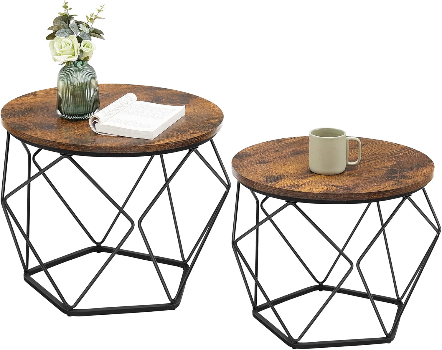 Round Coffee Table Set with Steel Frame