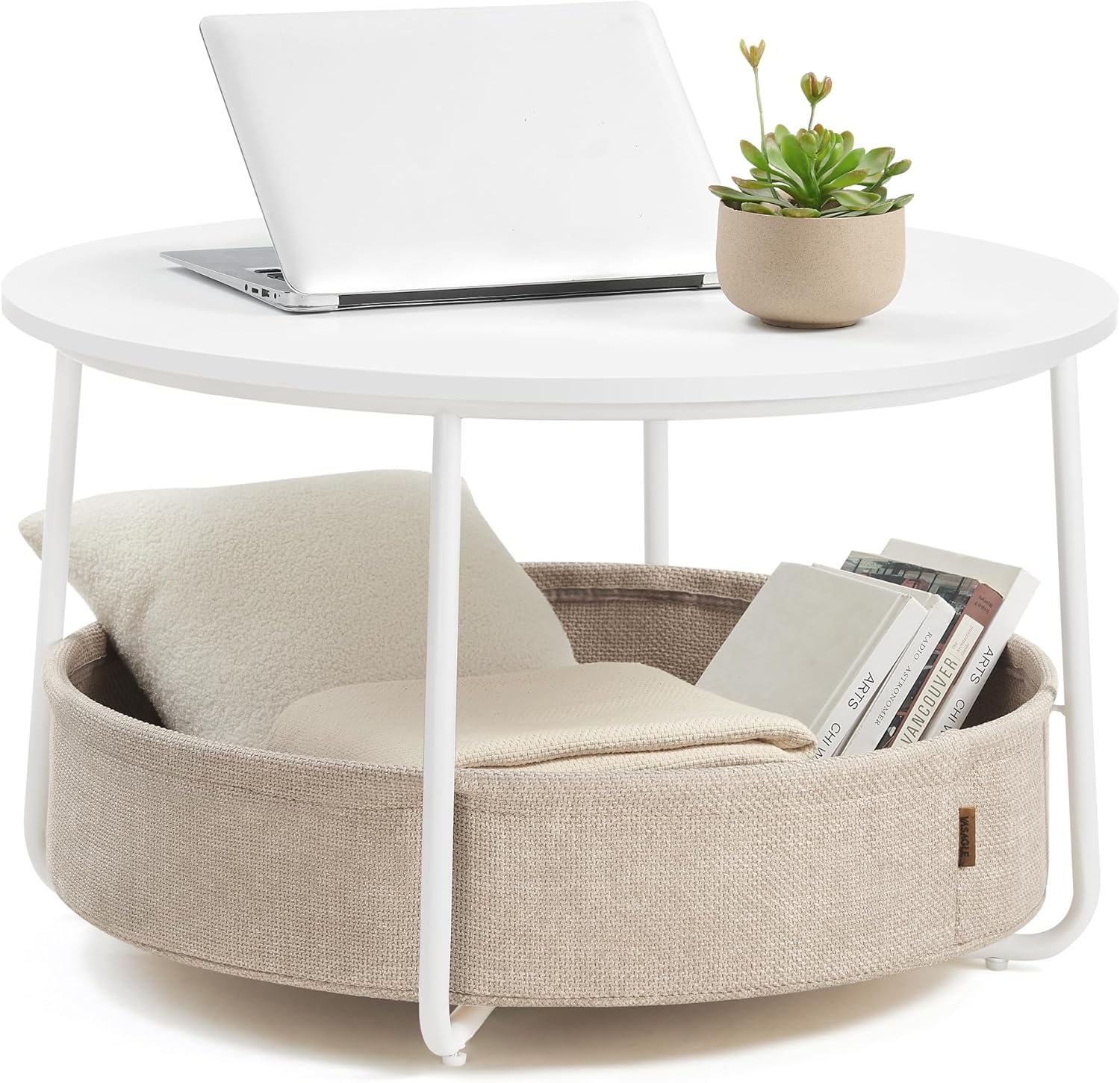 Round Coffee Table with Fabric Basket