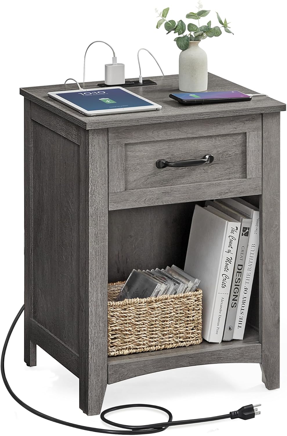 Farmhouse Nightstand with Charging Station