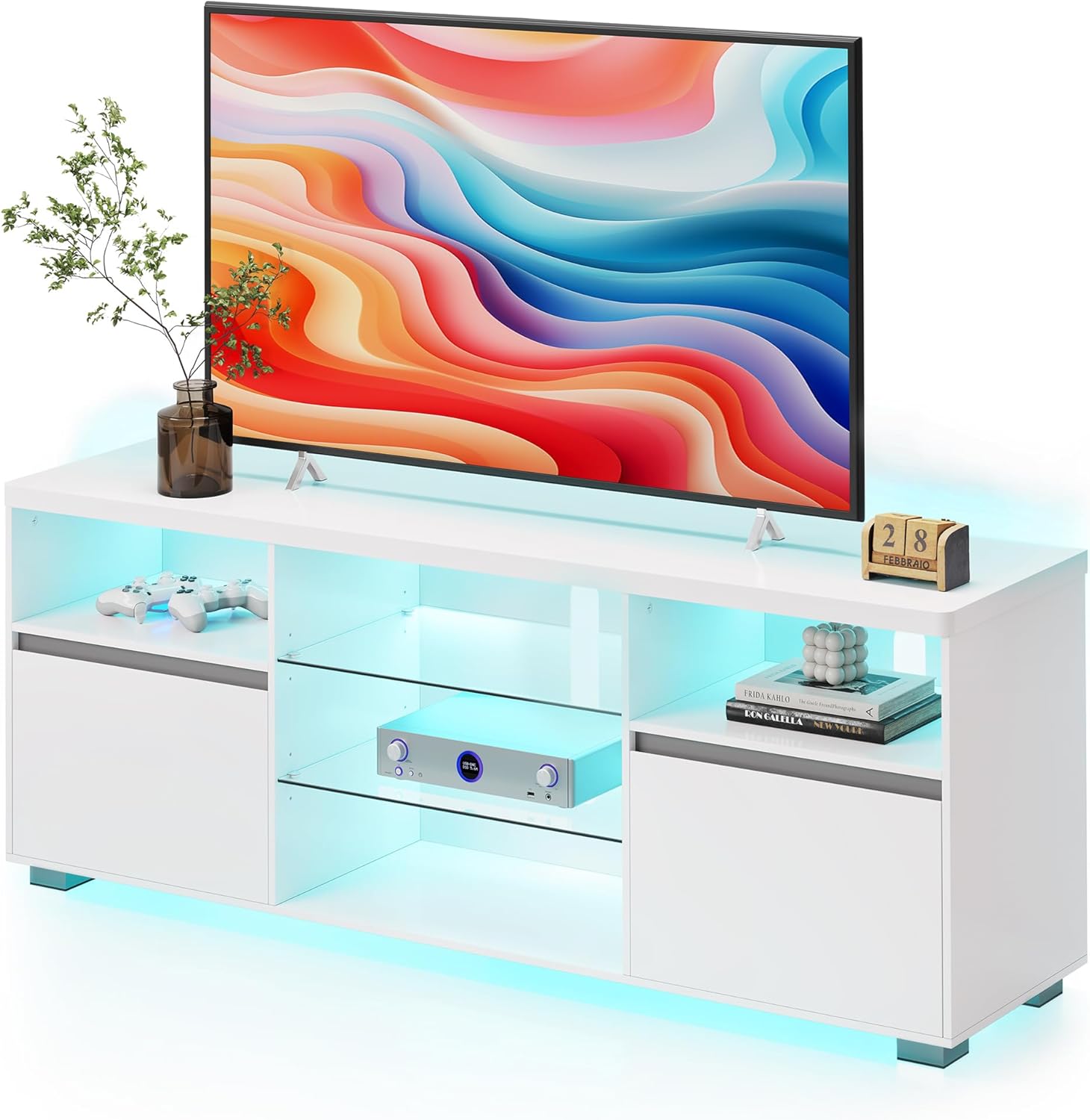 LED TV Stand with Glass Shelves